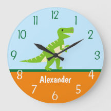 Dinosaurier-blaues Grün-Orangen-Wanduhr
