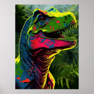 Dinosaurier Blue T Rex Rosa und Dschungelgrün Kind Poster