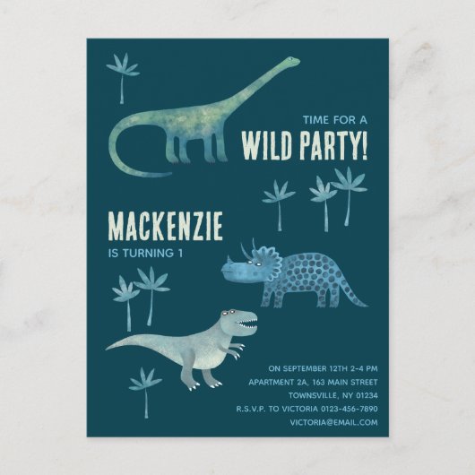 Dinosaurier Boys Kindergeburtstag Party Einladung Postkarte (Vorderseite)