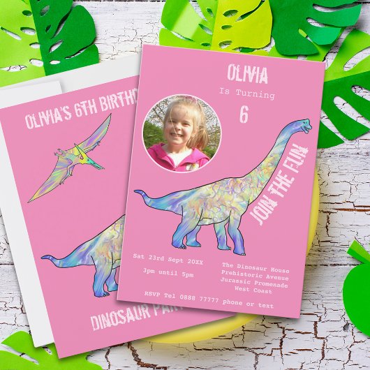 Dinosaurier Brachiosaurus Girls Birthday Pink Foto
