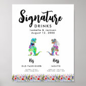 Dinosaurier-Braut und Groom-Hochzeit-Signaturgeträ Poster (Vorne)