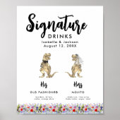 Dinosaurier-Braut und Groom-Hochzeit-Signaturgeträ Poster (Vorne)