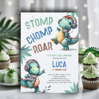 Dinosaurier Break Dance Stomp Chomp Roar Boy Birth Einladung
