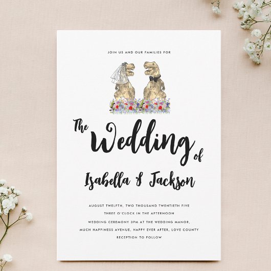 Dinosaurier Bride und Groom Boho Wildblume Hochzei Einladung