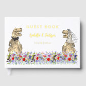 Dinosaurier Bride und Groom Floral Wedding Gold Gästebuch (Vorderseite)