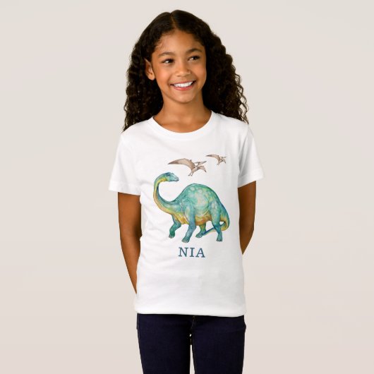 Dinosaurier Brontosaurus Personalisiert Girl's T - T-Shirt (Vorne ganz)