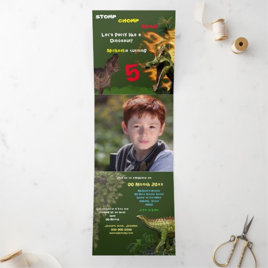 Dinosaurier brüllen T-rex ausgestorbene Tiere Jung Dreifach Gefaltete Karte (Innenseite)