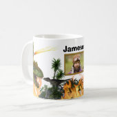 Dinosaurier brüllen T-rex Flammen prähistorische J Kaffeetasse (Vorderseite Links)