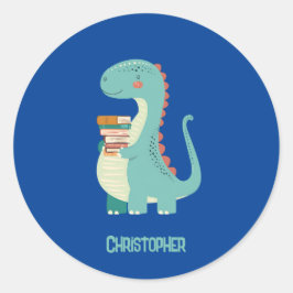 Dinosaurier-Buch mit Kindername Runder Aufkleber