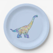 Dinosaurier bunt Brachiosaurus blau Pappteller (Vorderseite)