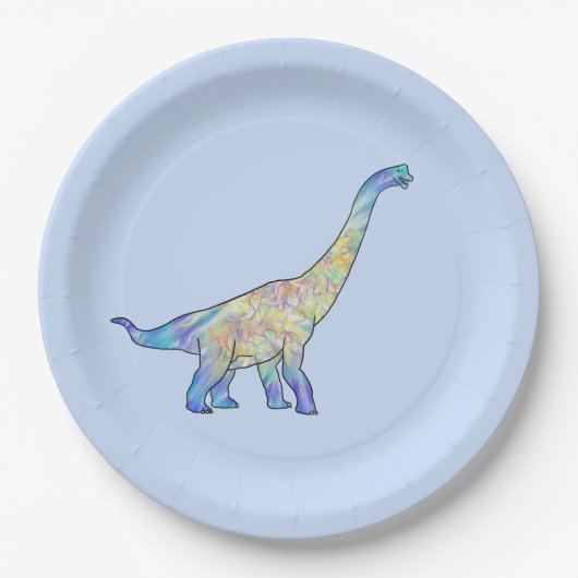 Dinosaurier bunt Brachiosaurus blau Pappteller (Vorderseite)