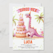 Dinosaurier Cake Three Rex Watercolor Girl Birthda Einladung (Vorderseite)
