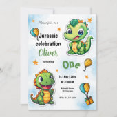 Dinosaurier Cartoon Boy First Birthday Party Einladung (Vorderseite)