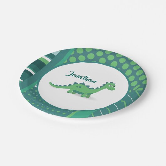 Dinosaurier Cartoon Kinder Papierteller. Pappteller (Schrägansicht)