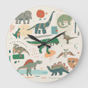Dinosaurier Cartoon: Vintages Set zur Illustration Große Wanduhr