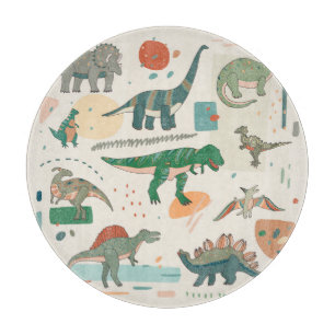 Dinosaurier Cartoon: Vintages Set zur Illustration Schneidebrett