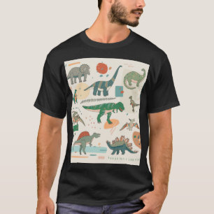 Dinosaurier Cartoon: Vintages Set zur Illustration T-Shirt