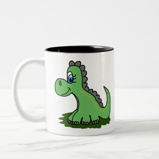 Dinosaurier-Cartoon Zweifarbige Tasse (Links)