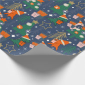 Dinosaurier Christmas Party Blue Geschenkpapier (Ecke)