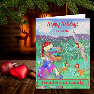 Dinosaurier Christmas T Rex Santa Personalisiert Feiertagskarte