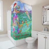 Dinosaurier Christmas T Rex Santa Snow Szene Funny Duschvorhang (Beispiel)