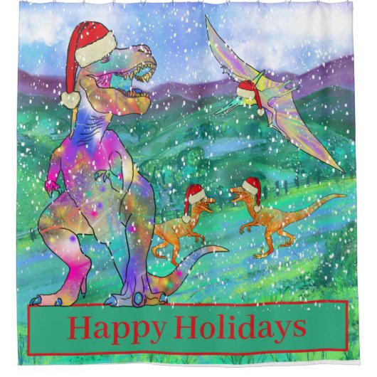 Dinosaurier Christmas T Rex Santa Snow Szene Funny Duschvorhang (Vorderseite)
