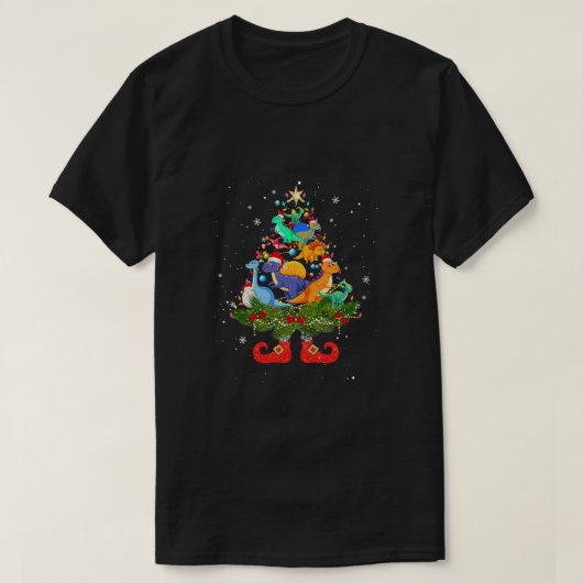 Dinosaurier Christmas Tree Lights Niedliche Weihna T-Shirt (Design vorne)