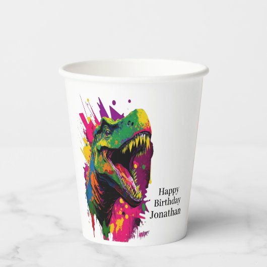 Dinosaurier Cool Pink Paper Cups Pappbecher (Rückseite)