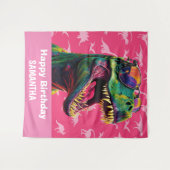 Dinosaurier Cool T Rex Rosa Hintergrund Wandteppich (Vorderseite (Horizontal))