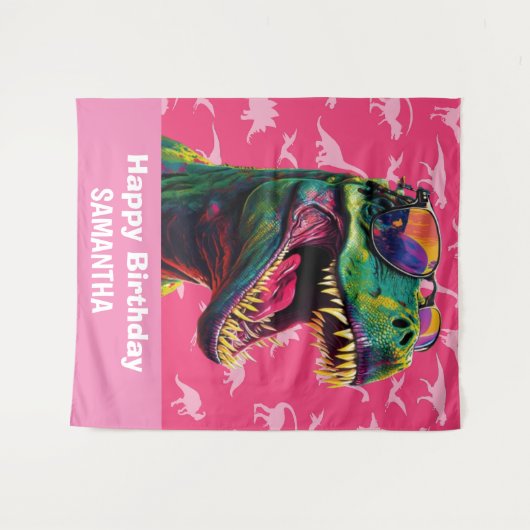 Dinosaurier Cool T Rex Rosa Hintergrund Wandteppich (Vorderseite (Horizontal))