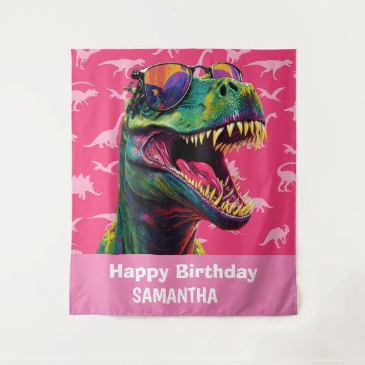 Dinosaurier Cool T Rex Rosa Hintergrund Wandteppich (Vorderseite)