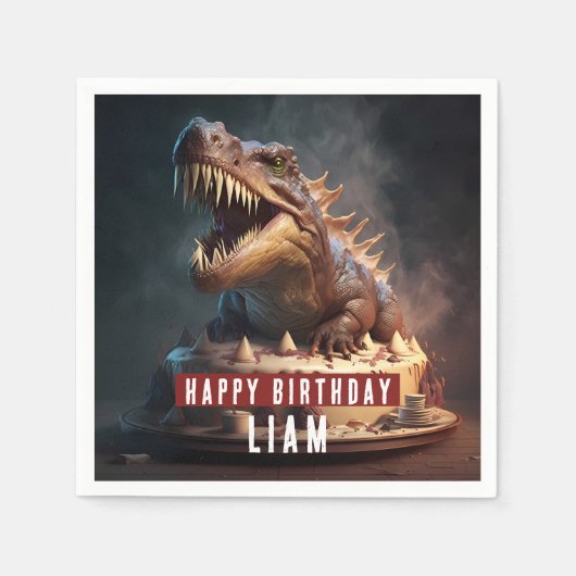 Dinosaurier-Creme-Kuchen - Geburtstag Serviette (Vorderseite)