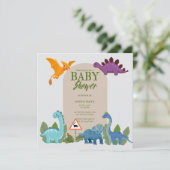 Dinosaurier Crossing, T-rex Babydusche Einladung (Stehend Vorderseite)