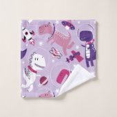 Dinosaurier, Cute Dinosaurier, Sterne, Raumschiff Badhandtuch Set (Waschlappen)