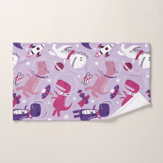Dinosaurier, Cute Dinosaurier, Sterne, Raumschiff Badhandtuch Set (Handtuch)