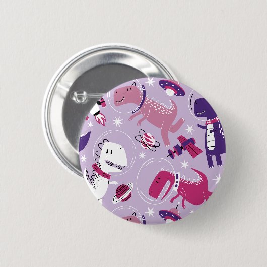 Dinosaurier, Cute Dinosaurier, Sterne, Raumschiff Button (Vorne & Hinten)