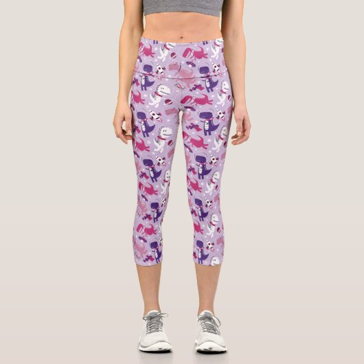 Dinosaurier, Cute Dinosaurier, Sterne, Raumschiff Capri Leggings (Vorderseite)