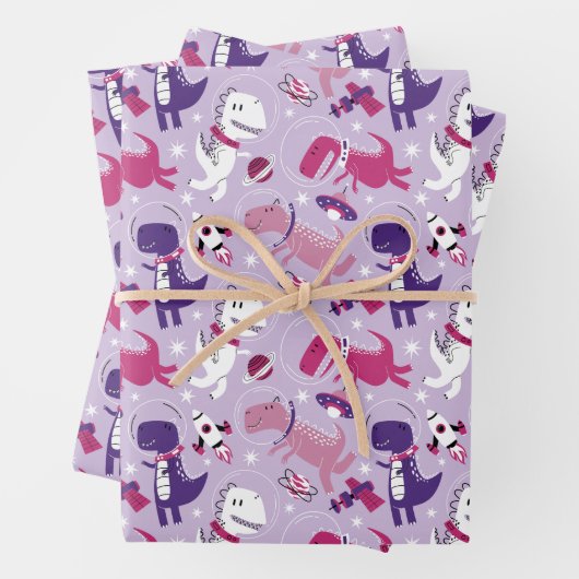 Dinosaurier, Cute Dinosaurier, Sterne, Raumschiff Geschenkpapier Set (Beispiel)