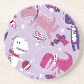 Dinosaurier, Cute Dinosaurier, Sterne, Raumschiff Getränkeuntersetzer (Vorne)