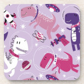 Dinosaurier, Cute Dinosaurier, Sterne, Raumschiff Getränkeuntersetzer (Vorderseite)