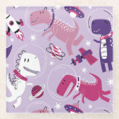 Dinosaurier, Cute Dinosaurier, Sterne, Raumschiff Glasuntersetzer (Vorderseite)