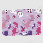 Dinosaurier, Cute Dinosaurier, Sterne, Raumschiff Golfhandtuch (Horizontal)