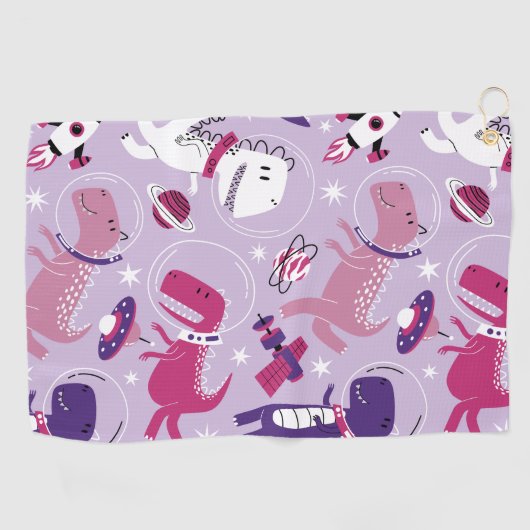 Dinosaurier, Cute Dinosaurier, Sterne, Raumschiff Golfhandtuch (Horizontal)