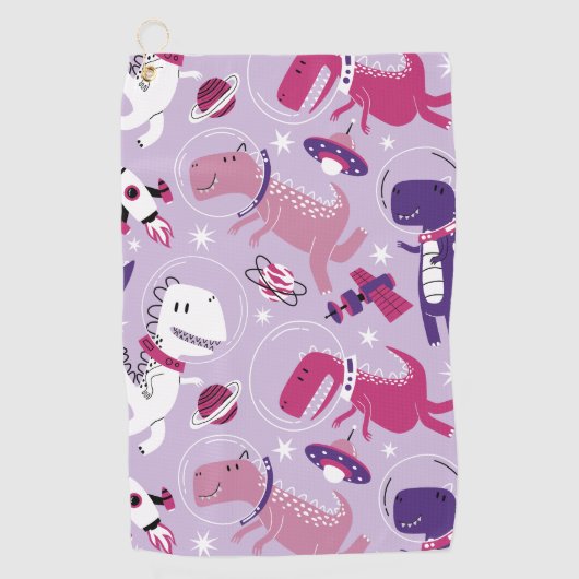 Dinosaurier, Cute Dinosaurier, Sterne, Raumschiff Golfhandtuch (Vorderseite)