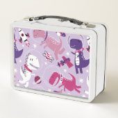 Dinosaurier, Cute Dinosaurier, Sterne, Raumschiff Metall Brotdose (Rückseite)