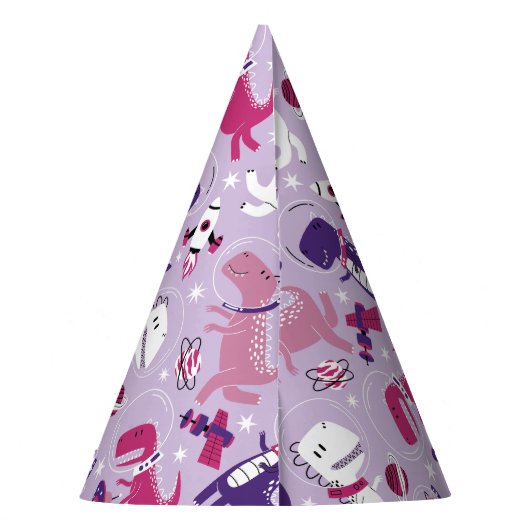 Dinosaurier, Cute Dinosaurier, Sterne, Raumschiff Partyhütchen (Rückseite)