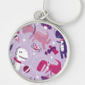 Dinosaurier, Cute Dinosaurier, Sterne, Raumschiff Schlüsselanhänger (Vorne)