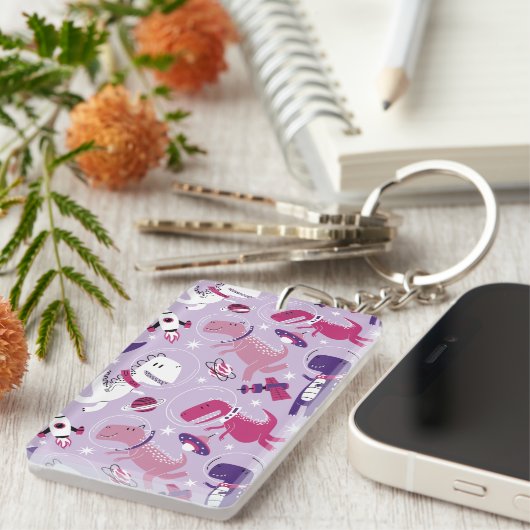 Dinosaurier, Cute Dinosaurier, Sterne, Raumschiff Schlüsselanhänger (Vorderseite rechts)