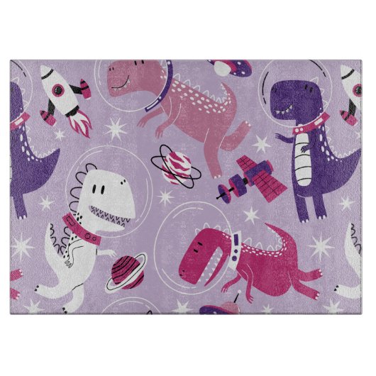 Dinosaurier, Cute Dinosaurier, Sterne, Raumschiff Schneidebrett (Vorderseite)