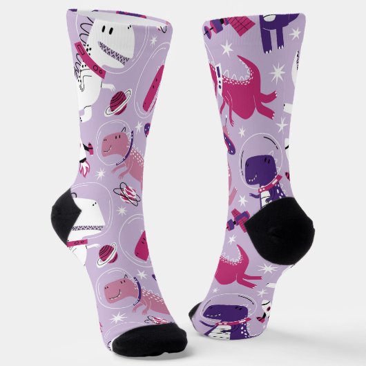 Dinosaurier, Cute Dinosaurier, Sterne, Raumschiff Socken (Gewinkelt)